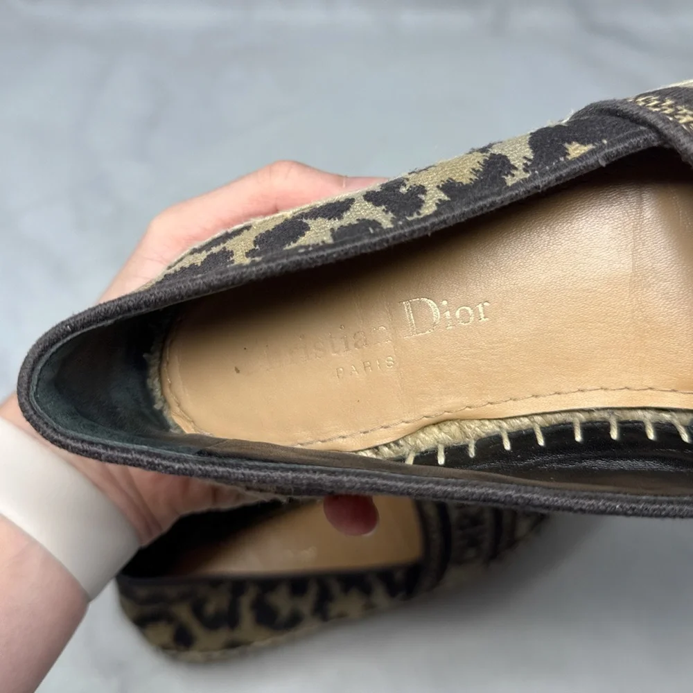 Christian Dior Granville Leopard Jacquard Logo Flat Espadrille Sandal Shoes 37.5